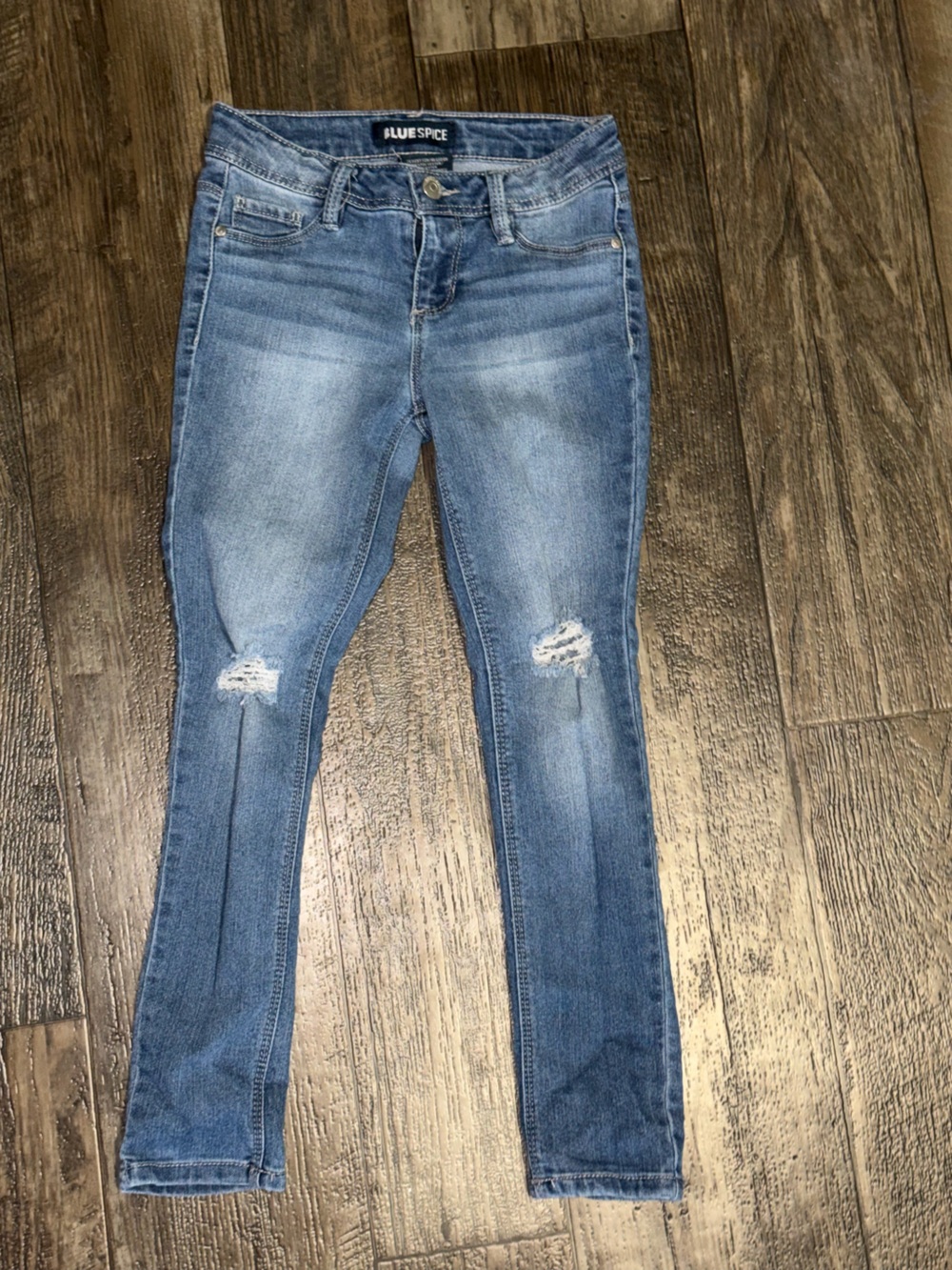 Blue Spice Mid Wash Distressed Skinny Jeans - Light Blue